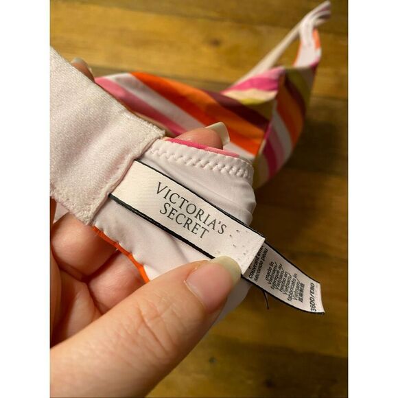 Victoria’s Secret 36DD T-shirt push-up full coverage bra multicolor striped pink - Picture 4 of 6
